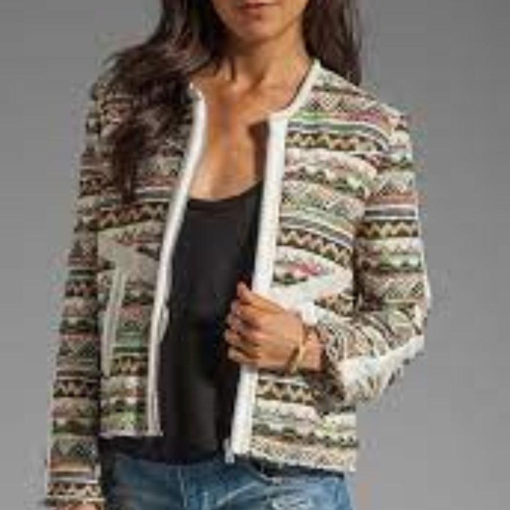 Iro Elomi Multicolor Tweed and Leather Kaki Silk Jacket